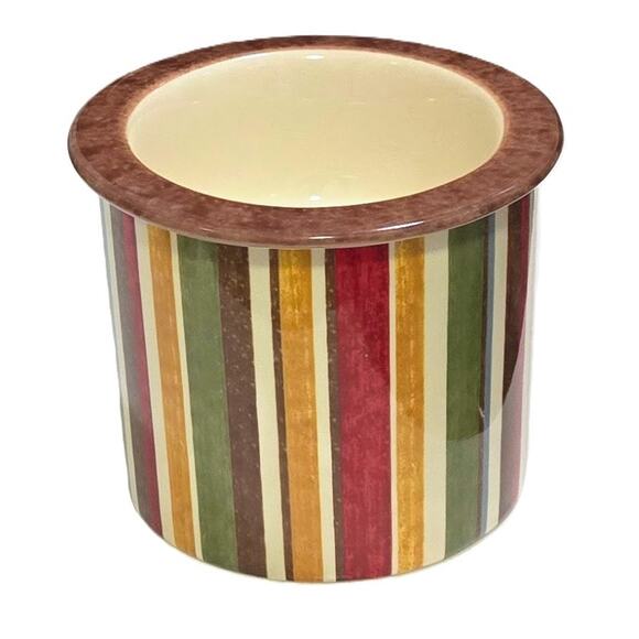 Pier1 Hand-Painted Round Fall Colors Cold/Hot Sauce Dip Bowl & Cannister 2Piece - Picture 1 of 6